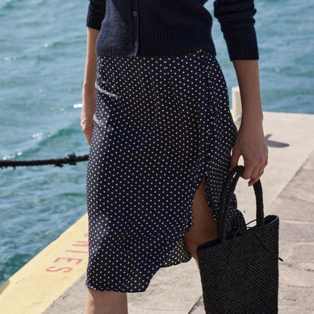 Doen Navy Polka Dot Pencil Skirt